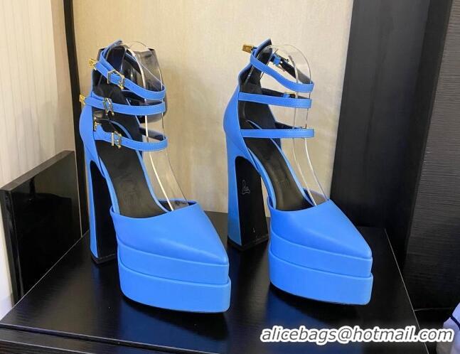 Hot Style Versace Lambskin High Heel Platform Pumps 15.5cm Light Blue 052566