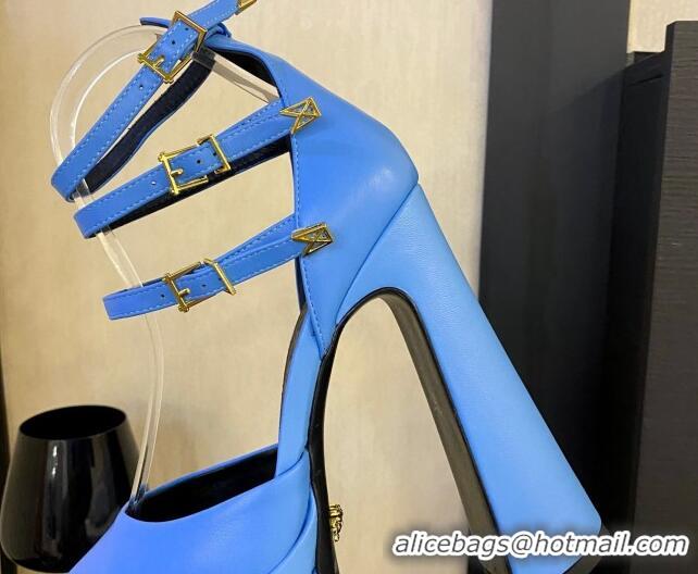 Hot Style Versace Lambskin High Heel Platform Pumps 15.5cm Light Blue 052566