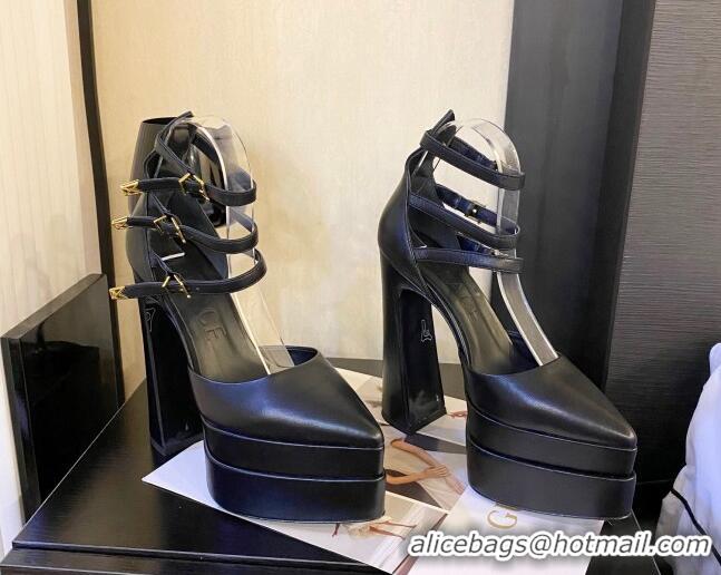 Grade Quality Versace Lambskin High Heel Platform Pumps 15.5cm Black 052569