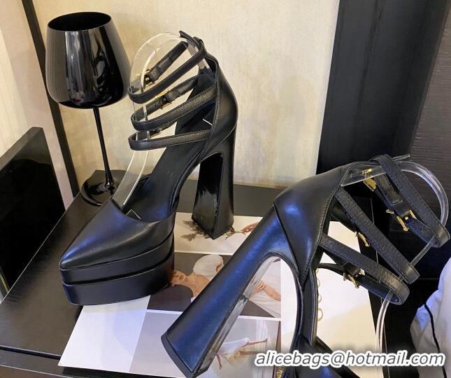 Grade Quality Versace Lambskin High Heel Platform Pumps 15.5cm Black 052569