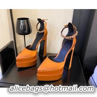 Best Product Versace Silk High Heel Platform Pumps 15.5cm Orange 052570