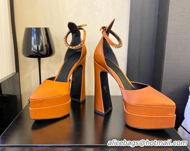 Best Product Versace Silk High Heel Platform Pumps 15.5cm Orange 052570