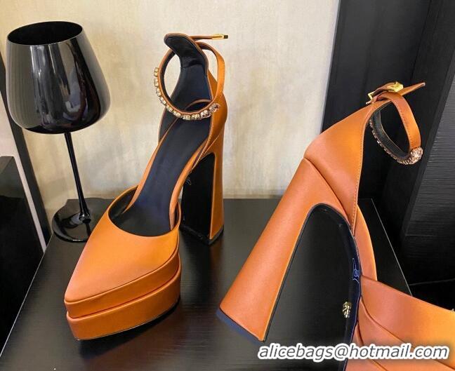 Best Product Versace Silk High Heel Platform Pumps 15.5cm Orange 052570