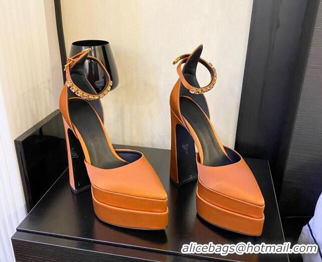 Best Product Versace Silk High Heel Platform Pumps 15.5cm Orange 052570