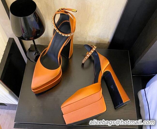 Best Product Versace Silk High Heel Platform Pumps 15.5cm Orange 052570