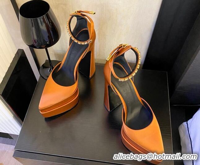 Best Product Versace Silk High Heel Platform Pumps 15.5cm Orange 052570