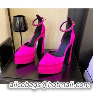 Stylish Versace Silk High Heel Platform Pumps 15.5cm Fuchsia Pink 052571