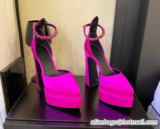 Stylish Versace Silk High Heel Platform Pumps 15.5cm Fuchsia Pink 052571