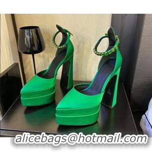 Perfect Versace Silk High Heel Platform Pumps 15.5cm Green 052572