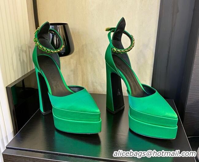 Perfect Versace Silk High Heel Platform Pumps 15.5cm Green 052572