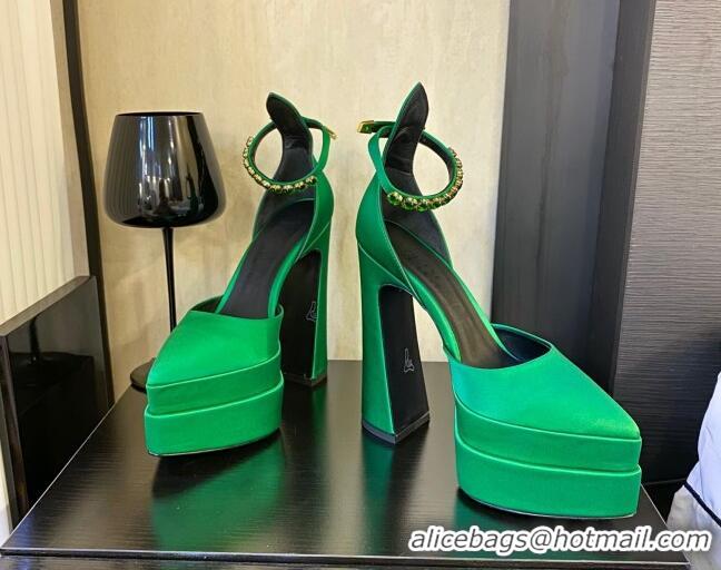 Perfect Versace Silk High Heel Platform Pumps 15.5cm Green 052572