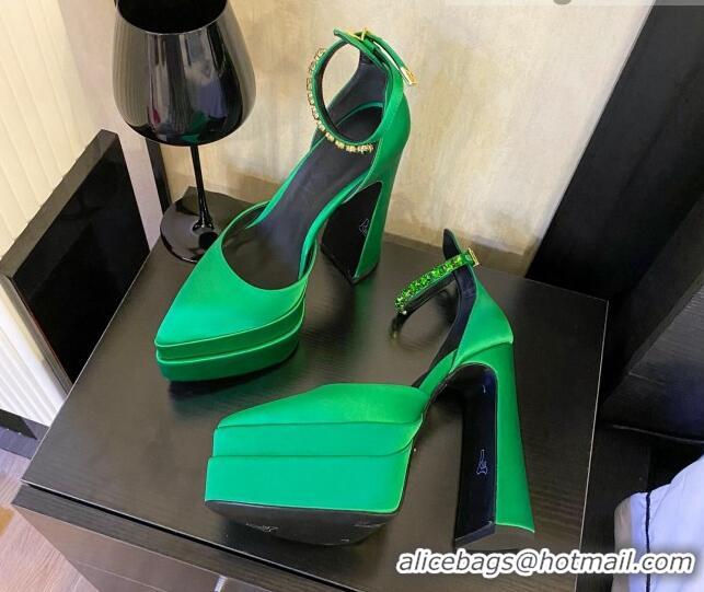 Perfect Versace Silk High Heel Platform Pumps 15.5cm Green 052572