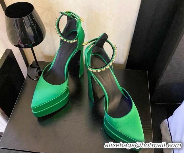 Perfect Versace Silk High Heel Platform Pumps 15.5cm Green 052572