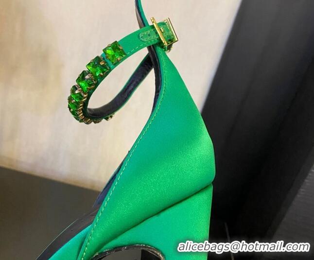 Perfect Versace Silk High Heel Platform Pumps 15.5cm Green 052572