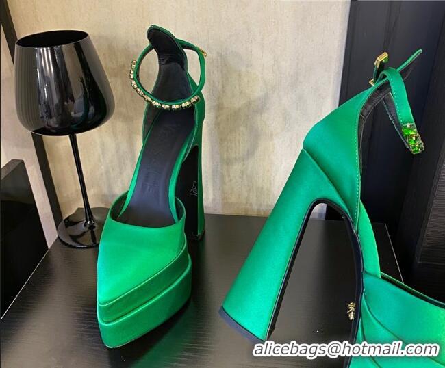 Perfect Versace Silk High Heel Platform Pumps 15.5cm Green 052572