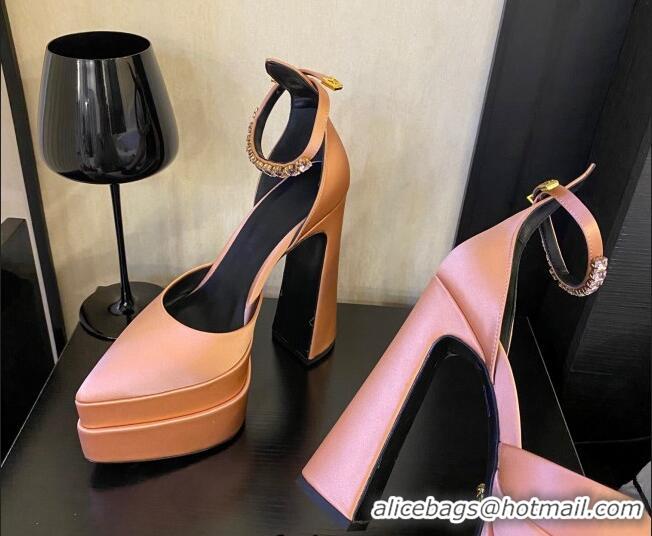 Best Price Versace Silk High Heel Platform Pumps 15.5cm Peachy Pink 052573