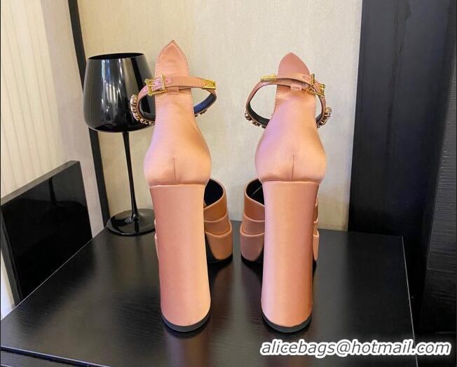 Best Price Versace Silk High Heel Platform Pumps 15.5cm Peachy Pink 052573