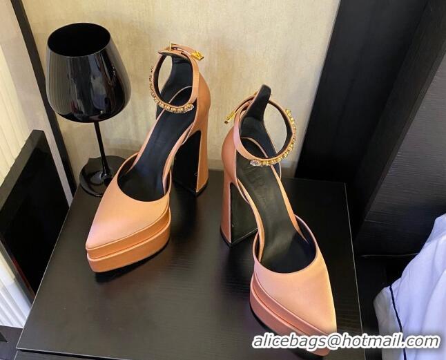 Best Price Versace Silk High Heel Platform Pumps 15.5cm Peachy Pink 052573