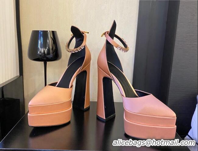 Best Price Versace Silk High Heel Platform Pumps 15.5cm Peachy Pink 052573