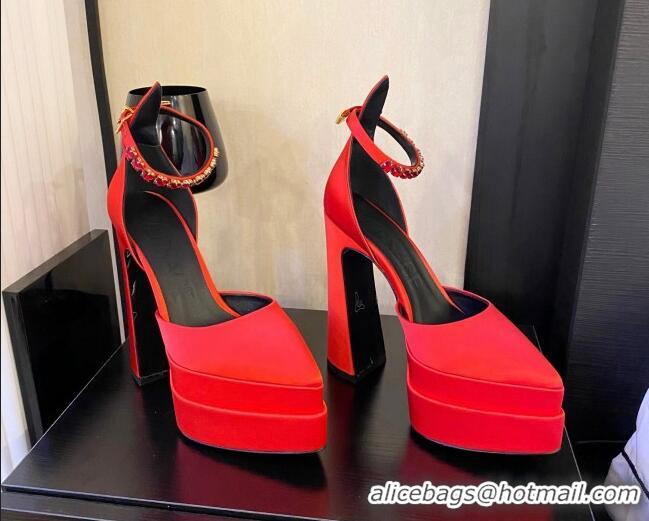 Discount Versace Silk High Heel Platform Pumps 15.5cm Red 052574