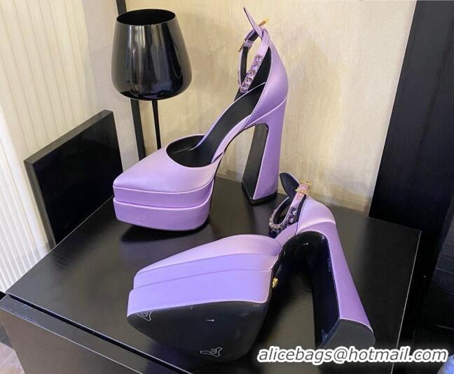 Classic Hot Versace Silk High Heel Platform Pumps 15.5cm Purple 052576