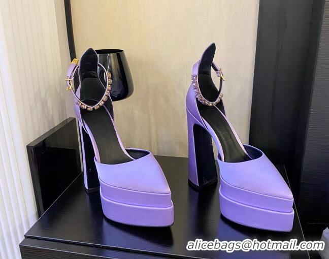 Classic Hot Versace Silk High Heel Platform Pumps 15.5cm Purple 052576