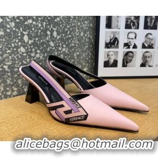 Good Quality Versace Lambskin Slingback Pumps 7cm Light Pink 052579