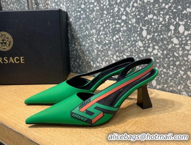 Best Grade Versace Lambskin Slingback Pumps 7cm Green 052580