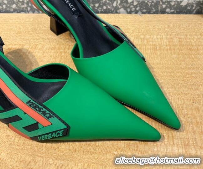 Best Grade Versace Lambskin Slingback Pumps 7cm Green 052580