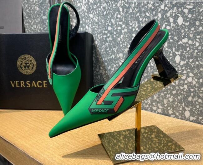 Best Grade Versace Lambskin Slingback Pumps 7cm Green 052580