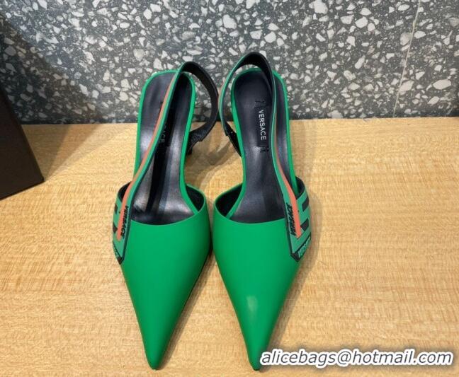 Best Grade Versace Lambskin Slingback Pumps 7cm Green 052580