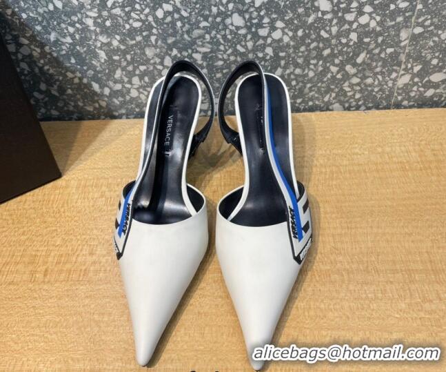 Top Design Versace Lambskin Slingback Pumps 7cm White 052581