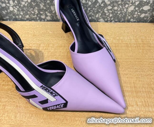 Top Grade Versace Lambskin Slingback Pumps 7cm Purple 052583