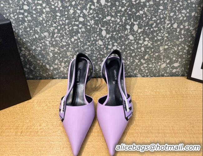 Top Grade Versace Lambskin Slingback Pumps 7cm Purple 052583