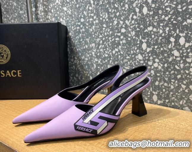 Top Grade Versace Lambskin Slingback Pumps 7cm Purple 052583