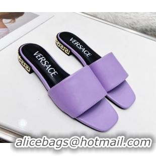 Unique Style Versace Calfskin Slide Sandals with Logo Heel Purple 052591