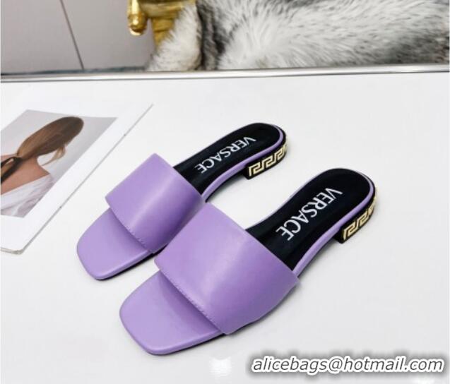 Unique Style Versace Calfskin Slide Sandals with Logo Heel Purple 052591