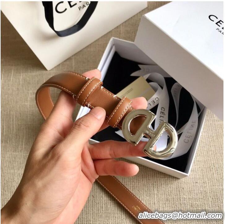 Inexpensive Celine Belt 25MM CEB00017 Brown Silver