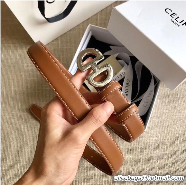 Inexpensive Celine Belt 25MM CEB00017 Brown Silver