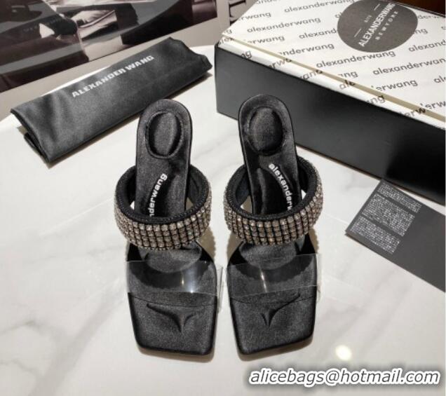 Best Price Alexander Wang Silk and Crystal Mules Sandals 10cm Black 121303