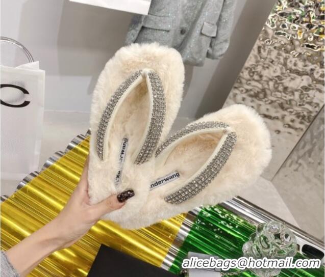 Sophisticated Alexander Wang Rabbit Fur and Crystal Thong Flat Sandals White 121308