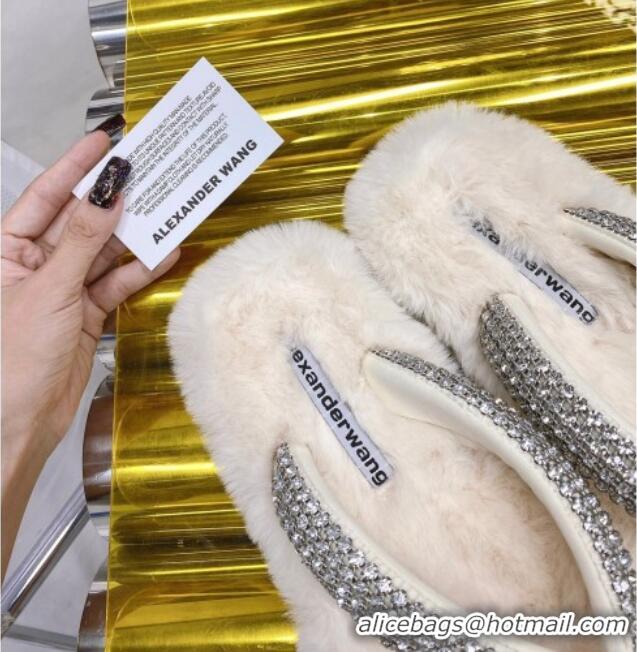 Sophisticated Alexander Wang Rabbit Fur and Crystal Thong Flat Sandals White 121308