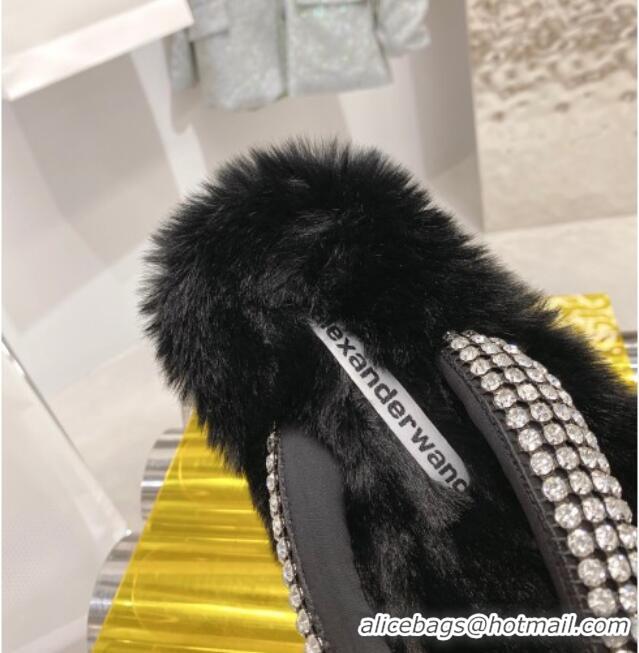 Good Product Alexander Wang Rabbit Fur and Crystal Thong Flat Sandals Black 121309