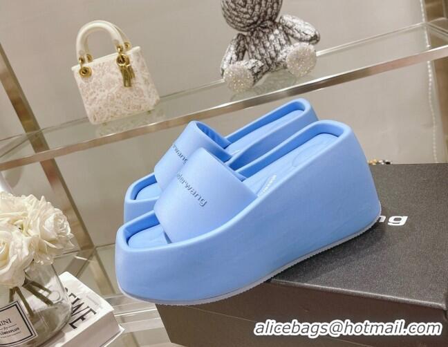 Alexander Wang Fabric Platform Wedge Slide Sandals Blue 042668