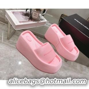 Classic Hot Alexander Wang Fabric Platform Wedge Slide Sandals Pink 042669