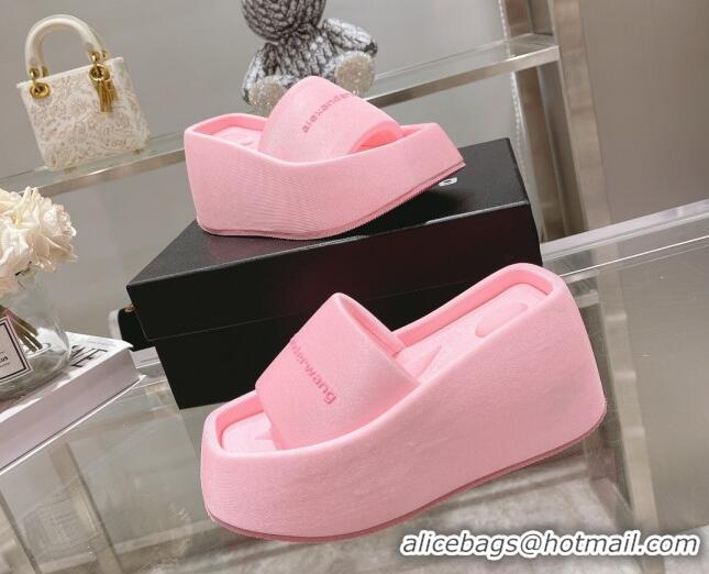 Classic Hot Alexander Wang Fabric Platform Wedge Slide Sandals Pink 042669