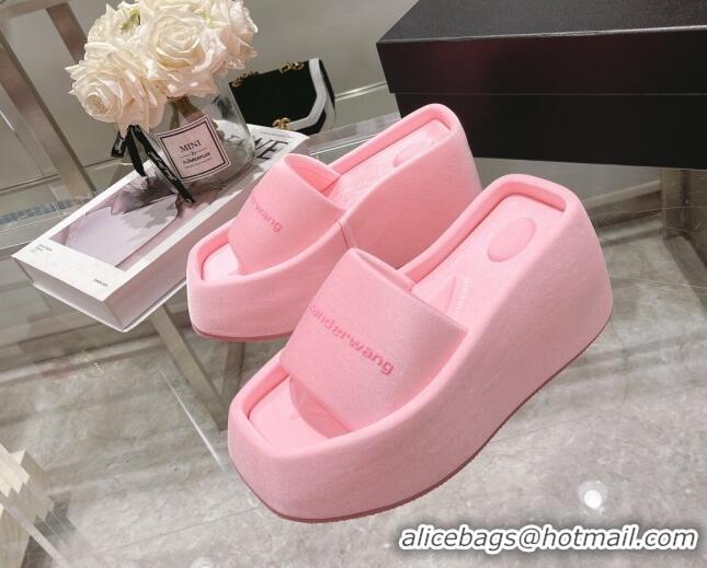 Classic Hot Alexander Wang Fabric Platform Wedge Slide Sandals Pink 042669