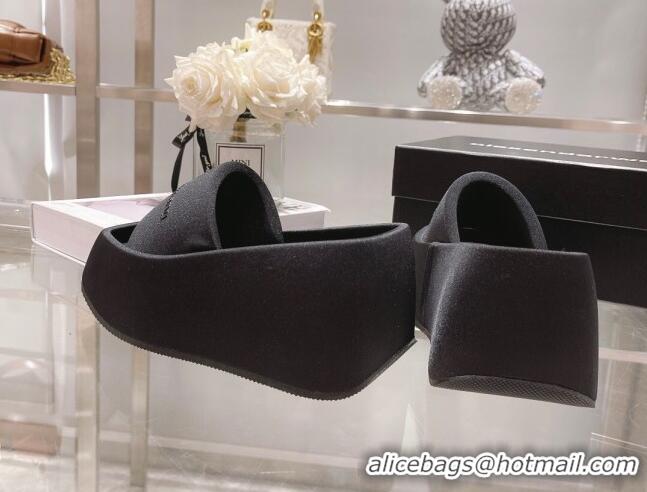 Popular Style Alexander Wang Fabric Platform Wedge Slide Sandals Black 042670