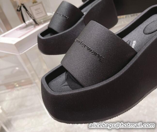 Popular Style Alexander Wang Fabric Platform Wedge Slide Sandals Black 042670