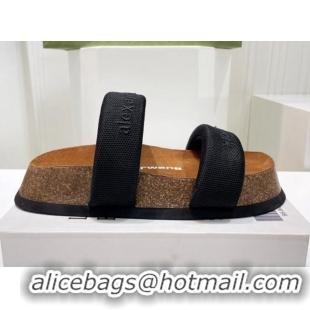 Luxury Alexander Wang Fabric Flat Slide Sandals Black 0527133